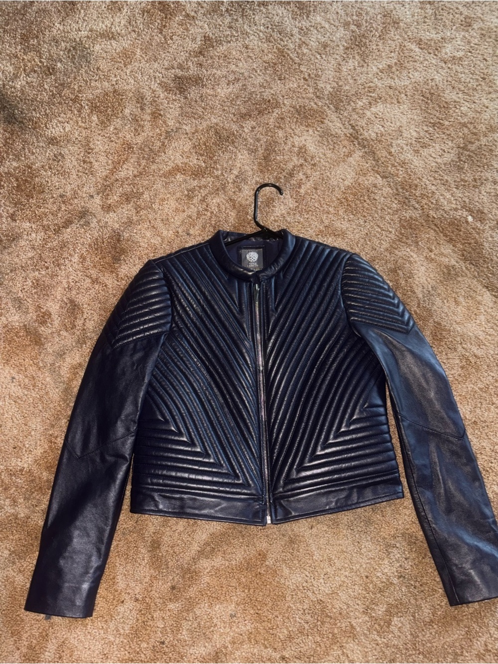 Vince Camuto Quilted Black Leather Moto Jacket - Women's